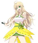  ahoge blonde_hair green_eyes hoshii_miki ichimedoo idolmaster idolmaster_(classic) long_hair microphone open_mouth panties solo underwear vital_sunflower 