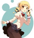  :p akanbe ass black_legwear blonde_hair blush bow breasts covered_nipples drill_hair mahou_shoujo_madoka_magica medium_breasts pantyhose school_uniform skirt solo tomoe_mami tongue tongue_out twin_drills twintails yamasan yellow_eyes 