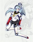  android aqua_hair blue_hair knee_pads labrys long_hair miniskirt persona persona_4:_the_ultimate_in_mayonaka_arena pleated_skirt ponytail red_eyes robot_joints school_uniform skirt solo very_long_hair 
