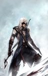  assassin's_creed_(series) assassin's_creed_iii belt blood bow_(weapon) coat connor_kenway gun highres hood male_focus ninjatic solo tomahawk vambraces weapon 