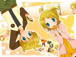  1girl alternate_costume blonde_hair blue_eyes blush brother_and_sister cellphone hiyo_(hiyococco) iphone kagamine_len kagamine_rin phone short_hair siblings smartphone smile star twins vocaloid 