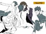  2boys abs fate/stay_night fate_(series) kiss kotomine_kirei lancer male male_focus monochrome multiple_boys multiple_views muscle nude oral penis torn_clothes translation_request yaoi 