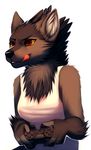  breasts canine clothing controller falvie female mammal plain_background playstation_3 red_eyes shirt solo sony tank_top tongue tongue_out video_games white_background 