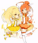  amesawa_mokke bad_id bad_pixiv_id blush bow choker cure_peace cure_sunny hair_flaps hino_akane_(smile_precure!) kise_yayoi long_hair looking_at_viewer magical_girl multiple_girls one_eye_closed open_mouth orange_choker orange_skirt precure red_shorts short_hair shorts shorts_under_skirt skirt smile smile_precure! white_background wide_ponytail yellow_bow yellow_choker yellow_shorts yellow_skirt 