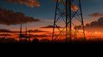  dark evening grass highres mac_naut no_humans original power_lines scenery sky sunset transmission_tower tree twilight 