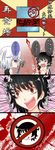  &gt;_&lt; 4koma :q ahoge alternate_costume aoshima asymmetrical_wings black_hair blood blue_eyes braid breasts closed_eyes comic highres houjuu_nue izayoi_sakuya jitome multiple_girls nipples nude red_eyes silver_hair small_breasts spear_the_gungnir tears tongue tongue_out touhou translated wings 