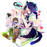  1boy 3girls animal_ears ano_natsu_de_matteru apron blue_eyes blue_hair blush brown_hair camera can cat_ears cat_tail chibi closed_eyes dress drunk glasses heart kirishima_kaito kiss long_hair maid multiple_girls nozaki_tsubata red_hair short_hair smile tail takatsuki_ichika tanigawa_kanna thighhighs twintails yamano_remon 