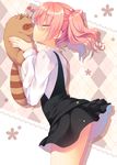  blush closed_eyes heart inu_x_boku_ss kiss pink_hair plaid roromiya_karuta sazaki_ichiri school_uniform short_twintails solo tanuki twintails watanuki_banri 