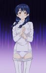  absurdres blue_hair blush braid chef_uniform diaper embarrassed gradient gradient_background highres nervous pants_down shokugeki_no_souma tadokoro_megumi twin_braids twintails yellow_eyes 