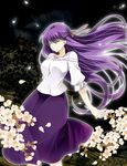  closed_eyes dress fate/stay_night fate_(series) flower hair_ribbon long_hair matou_sakura purple_hair ribbon sakura_tasuke solo 