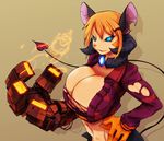  animal_ears black_sclera blue_eyes borrowed_character breasts cleavage crop_top furry hand_on_hip hataraki_ari huge_breasts mechanical_arm mouse_ears original solo tail 