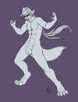  angry anthro balls canine claws digitigrade dramatic facial_piercing hair invalid_tag jakthedrox liam_ivalio line_art lip_piercing long_hair male mammal mike-leon-valentine monochrome muscles nude paws piercing pointy_ears power sheath solo standing tasteful wolf 