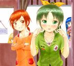  aoki_reika bad_id bad_pixiv_id blonde_hair blue_eyes blue_hair bow casual collarbone drill_hair green_eyes green_hair green_shirt grin hair_bow hair_ornament hairband hairclip hino_akane_(smile_precure!) hoshizora_miyuki jewelry kise_yayoi midorikawa_nao multiple_girls necklace orange_shirt peeking_out pink_eyes pink_hair ponytail precure red_eyes red_hair shirt sleeves_rolled_up smile smile_precure! twin_drills twintails watayuki white_hairband yellow_eyes 