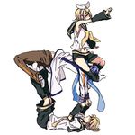  2boys asaki_(artist) kagamine_len kagamine_rin kaito lowres multiple_boys short_hair sitting sitting_on_face sitting_on_person vocaloid 