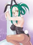  animal_ears ass brown_eyes bunny_ears bunny_tail bunnysuit detached_collar dream_c_club dream_c_club_(series) glasses green_hair hisakabe_oune long_hair mio_(dream_c_club) pantyhose solo tail wrist_cuffs 