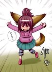  animal_ears blush child fukiishi_ayako glasses mittens motion_lines open_mouth original outstretched_arms ponytail purple_hair red_eyes shoes skirt solo sweater tail translated velcro yakibuta_(shimapow) younger 
