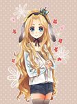  animal_ears baka_ki_el_dogra blonde_hair blue_eyes bunny_ears crown donbou11 fake_animal_ears flower level_e long_hair male_focus mini_crown otoko_no_ko short_shorts shorts smile solo thighhighs wavy_hair 