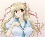  8000 blonde_hair blush breasts large_breasts long_hair orange_eyes 