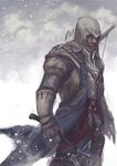  america assassin's_creed_(series) assassin's_creed_iii bow_(weapon) coat connor_kenway gloves hood image_sample male_focus md5_mismatch pixiv_sample quiver snow solo sunsetagain tomahawk vambraces weapon 