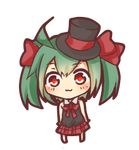  :3 aqua_hair barefoot bow bowtie chibi full_body hair_bow hat hatsune_miku lowres red_eyes simple_background solo top_hat tosura-ayato twintails vocaloid 