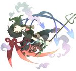  asymmetrical_wings black_hair black_legwear bow dress houjuu_nue itoo polearm red_eyes short_hair snake solo thighhighs touhou trident weapon white_background wings zettai_ryouiki 