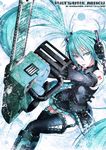  aqua_eyes bare_shoulders blue_eyes blue_hair chainsaw hatsune_miku kei-suwabe long_hair necktie solo tattoo thighhighs twintails very_long_hair vocaloid 