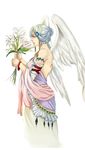  angel angel_wings flower gabriel_(angel) mythology profile sado simple_background solo tattoo toga white_background wings 