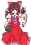  :o ascot ayaya~ bad_id bad_pixiv_id bird blush bow brown_hair chestnut_mouth detached_sleeves food fruit furikake_(food) hair_bow hair_tubes hakurei_reimu ibuki_suika looking_at_viewer open_mouth pun red_eyes shameimaru_aya shameimaru_aya_(crow) shefu skirt skirt_set solo subterranean_animism touhou translated v-shaped_eyebrows watermelon white_background yakumo_yukari 