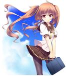  ano_natsu_de_matteru brown_eyes brown_hair floating_hair highres long_hair nana_(artist) pantyhose school_uniform solo twintails yamano_remon 