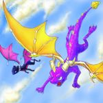  1boy 1girl claws cloud clouds coo_(id=1316693) cynder dragon female flying horns lowres male spyro spyro_the_dragon tail the_legend_of_spyro wings 