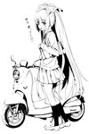  alternate_costume bad_id bad_pixiv_id bag bookbag bow cigarette fujiwara_no_mokou greyscale ground_vehicle hair_bow hair_ribbon honda_metropolitan kneehighs loafers long_hair monochrome motor_vehicle ribbon school_uniform scooter shoes skirt smoking solo takemori_shintarou touhou very_long_hair 