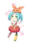  aqua_hair chibi eyebrows green_eyes hat kouji_(campus_life) monogatari_(series) nisemonogatari ononoki_yotsugi pantyhose short_hair solo striped striped_legwear twintails 