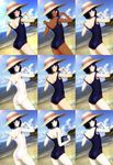  alternate_color another bare_shoulders beach black_hair blush breasts cloud dark_skin day eyepatch fine_art_parody hat misaki_mei non-web_source ocean one-piece_swimsuit open_mouth outdoors parody school_swimsuit short_hair sideboob sky small_breasts solo straw_hat swimsuit tan tanline third-party_edit warhol water 