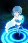  bad_id bad_pixiv_id belt blue_eyes blue_hair buckle gloves highres kirikuchi_riku mahou_shoujo_madoka_magica miki_sayaka musical_note outstretched_arm short_hair solo staff_(music) 