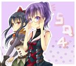  adjusting_eyewear black_hair glasses medic_(sekaiju_4) multiple_girls ponytail purple_eyes purple_hair red_eyes sekaiju_no_meikyuu sekaiju_no_meikyuu_4 sniper_(sekaiju) tomoeda_(ultimate_fools) 