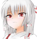  blush bow crying crying_with_eyes_open face fujiwara_no_mokou graphite_(medium) hair_bow long_hair mixed_media red_eyes sad shirt silver_hair simple_background solo tears tenmaru-02 touhou traditional_media white_background 