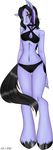  black_clothing black_hair cleavage clothed clothing collar coy equine female hair hooves horse kamiko mammal navel plain_background purple purple_dye red_eyes rosebell smile tattoo underwear white_background 