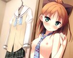  blush breasts brown_hair cube kantoku minagawa_yuuhi nipples no_bra tie your_diary 