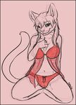  camel_toe cat clothed clothing feline female green_eyes looking_at_viewer mammal ribbons sketch skimpy solo taillone tongue tongue_out whiskers 