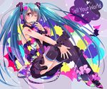  aqua_hair hatsune_miku headset kome_(kokomoti) long_hair necktie one_eye_closed purple_eyes skirt solo tell_your_world_(vocaloid) thighhighs twintails very_long_hair vocaloid 