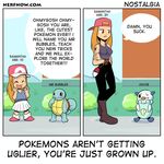  bracelet clothing comic english_text female hat human humor jewelry mammal nerfnow!! nintendo oshawott pants pok&#233;mon pok&eacute;mon red_eyes skirt squirtle tattoo text the_truth video_games young 