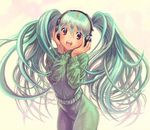  aqua_eyes aqua_hair bad_id bad_pixiv_id hatsune_miku headphones listening_to_music long_hair mablex solo track_suit twintails vocaloid 