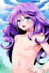  1boy androgynous blue_eyes blush bracelet curly_hair jewelry long_hair male male_focus navel nipples open_mouth original purple_hair riko_(kujira215) solo topless trap 