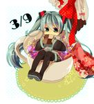  aqua_hair bad_id bad_pixiv_id boots checkerboard_cookie cookie cup detached_sleeves doily food green_eyes hatsune_miku in_container in_cup in_food long_hair mikupa minigirl necktie partially_submerged sitting skirt solo teacup thigh_boots thighhighs twintails very_long_hair vocaloid yuya_kyoro 
