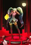  absurdres bad_id bad_pixiv_id boots closed_eyes detached_sleeves gd_choco green_hair hatsune_miku headphones highres long_hair necktie pigeon-toed skirt smile solo thigh_boots thighhighs twintails very_long_hair vocaloid 