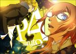  1boy 1girl alternate_costume amaru atlus blonde_hair blue_eyes cosplay glasses lens_flare long_hair looking_at_viewer narukami_yuu narukami_yuu_(cosplay) naruto naruto:_bonds naruto_shippuuden open_mouth parody persona persona_4 red_hair rhymm style_parody uzumaki_naruto 