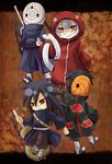  4boys akatsuki_(naruto) black_hair chibi cloak glasses gloves highres male male_focus mask multiple_boys naruto naruto_shippuuden red_eyes slit_pupils smile snake starrysky6 tobi uchiha_madara white_hair yakushi_kabuto yellow_eyes 