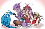  2girls :3 animal_ears armor bad_id bad_pixiv_id braid brown_hair cat_ears cat_tail chen dragon dragoon dragoon_(final_fantasy) dress final_fantasy final_fantasy_xi hat kawahagi multiple_girls multiple_tails mystia_lorelei paw_pose pink_hair pointy_ears ryu-san short_hair sweatdrop tail the_iron_of_yin_and_yang touhou twin_braids wings 