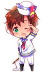  axis_powers_hetalia bad_id bad_pixiv_id brown_hair chibi dixie_cup_hat green_eyes hat male_focus military_hat one_eye_closed saemi sailor simple_background solo spain_(hetalia) white_background 