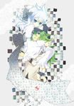  1girl bad_id bad_pixiv_id baseball_cap blue_eyes gen_5_pokemon green_eyes green_hair hat japanese_clothes n_(pokemon) personification pokemon reshiram shigure_wasa white_hair 